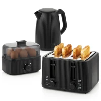 HOMCOM 1,7 l snelkookwaterkoker en 4-sneetjes-toaster-set, eierkoker voor 6 eieren met controlelampje Zwart(m-11)
