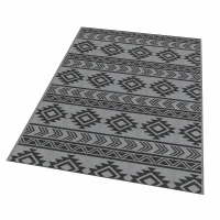 Outsunny vloerkleed voor buiten, waterdicht, dubbelzijdig ontwerp, hoogwaardige kunststofvezel, zwart+grijs, 182 x 274 cm(m-6)