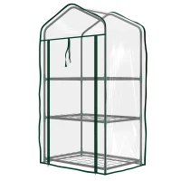 Outsunny Mini Serra da Giardino con Copertura in PE, 3 Ripiani e Porta Avvolgibile, 59x39x127 cm, Trasparente(m-11)