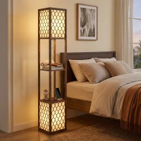 HOMCOM Duo Light Floor Shelves - Rustic Brown(m-2)