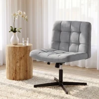 HOMCOM Armless Office Chair, Cross Legged Linen Computer Desk Vanity Chair with Wide Seat, Rocking Function, Grey(m-14)
