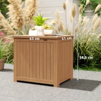 Outsunny Arcón Exterior de Madera 130L Baúl Almacenaje Exterior con Forro Tapa con Bisagras y Correa 63x51x58,5 cm Marrón(m-3)