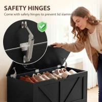 HOMCOM 127L Home Storage Box, with Safety Hinges - Black Wood-Effect(m-5)