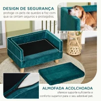 PawHut Sofá para Cães Pequenos 64x45x36 cm em Veludo com Almofada Lavável e Pés em Madeira de Bétula Azul Esverdeado(m-6)