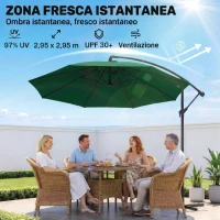 Outsunny Ombrellone da Giardino 3x2.5 m, Inclinabile con Base a Croce e Manovella, in Acciaio e Poliestere(m-4)