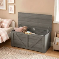HOMCOM 127L Home Storage Box, with Safety Hinges - Dark Grey Wood-Effect(m-8)