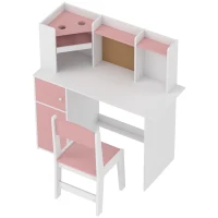 AIYAPLAY Bureau Enfant avec Chaise, Table d'Étude, Support de Tablette Réglable, Porte-Stylos, Panneau en Liège, 5-12 ans, Rose(m-1)