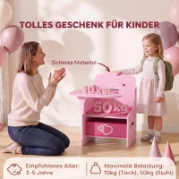 AIYAPLAY Kindertisch mit Stuhl 2-in-1 Integrierte Kindersitzgruppe mit Stauraum Platzsparend für Kinder 3-5 Jahren Rosa(m-7)