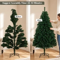 HOMCOM 6ft Artificial Christmas Tree, Fir Hinged Xmas Tree with 700 Branch Tips, Foldable Steel Stand, Green(m-7)
