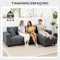 HOMCOM Sofá Chaise Longue Reversível 3 Lugares com 2 Almofadas Estofado em Linho e Estrutura em Aço 242x156x87 cm Cinzento Escuro(m-7)