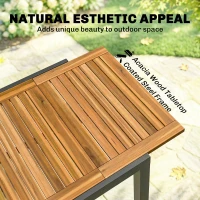 Outsunny Patio Dining Table Expandable Outdoor Dining Table Acacia Wood Top 80-120 cm Natural and Black(m-7)