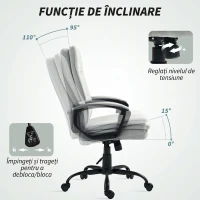 HOMCOM Scaun de Birou Ergonomic cu Spătar Înalt, Înălțime Reglabilă, Funcție de Leagăn și Brațe, 63x70x102-112 cm, Gri(m-6)