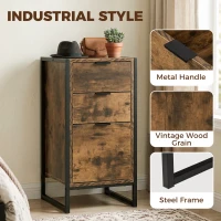 HOMCOM 3 Drawer Chest of Drawers, Industrial Bedside Cabinet with Metal Frame and Runner, Small Storage Unit for Bedroom, Living Room or Office, 39 x 40 x 76.5 cm, Rustic Brown(m-5)