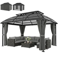 Outsunny 4 x 3m Aluminium Frame Hard Gazebo, with Accessories - Black(m-13)