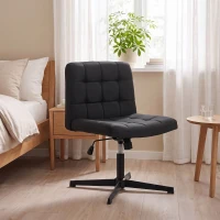 HOMCOM Armless Office Chair, Cross Legged Linen Computer Desk Vanity Chair with Wide Seat, Rocking Function, Black(m-8)