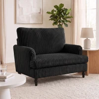 HOMCOM Corduroy Single Sofa Armchair, Modern Accent Chair with Stripes, Turned Legs and Wide Seat, Black(m-2)