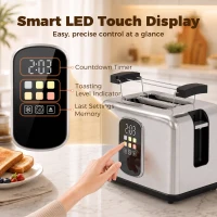 HOMCOM 2 Slice Smart Toaster with Touch Screen & LED Countdown, Toaster with Warming Rack, 6 Browning Levels, Memory Function(m-4)