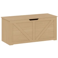 HOMCOM 127L Home Storage Box, with Safety Hinges - Nature Wood Finish(m-15)