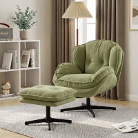 HOMCOM Armchair with Adjustable Footstool, 360° Swivel Chenille Cloud Accent Chair with Thick Cushion, Steel Base, Green(m-8)