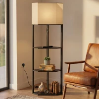 HOMCOM Corner Floor Lamp with Shelves and Lights, Modern Dimmable Standing Lamp with 3000K/4000K/6000K Colour Temperature(m-10)