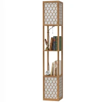 HOMCOM Duo Light Floor Shelves - Natural Wood Finish(m-15)