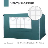 Outsunny 2 Paredes Laterales para Carpas de 3 x 3 m, 300x200 cm, Paredes Laterales de Repuesto para Cenador de Tela Oxford con Ventana, para Jardín, Exteriores, Fiestas, Verde Oscuro(m-5)