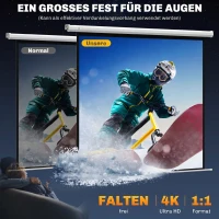 HOMCOM Beamer Leinwand 189,5 x 189,5 cm 92 Zoll 1:1 HD 4K Rollo-Leinwand für Heimkino für Heimkino Büro-Präsentationen(m-4)