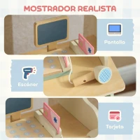 AIYAPLAY Supermercado de Juguete de Madera Caja Registradora con Escáner y Tarjeta Pizarra Cajas Toldo y Accesorios Verde(m-5)