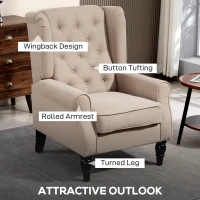 HOMCOM Wingback Accent Chair, Retro Upholstered Button Tufted Occasional Chair for Living Room and Bedroom, Beige(m-4)