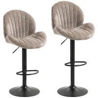 HOMCOM Conjunto de 2 Bancos de Bar Giratórios em Chenille com Altura Ajustável 62-83 cm, Encosto e Apoio para os Pés, Moka(m-1)