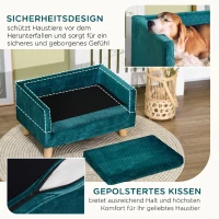 PawHut Sofa dla psa łóżko dla psa kanapa z weluru z oparciem, nogi drewniane, poduszka, do 8 kg 64 x 45 x 36 cm Niebieski(m-6)