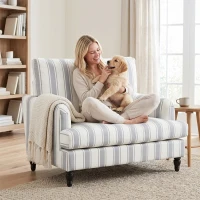 HOMCOM Velvet Single Sofa Armchair, Modern Accent Chair with Stripes, Turned Legs and Wide Seat, Grey(m-7)