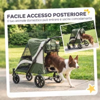 PawHut Passeggino per Cani Taglia Media Pieghevole con Finestre a Rete, Cuscino e Guinzagli, 124x67x100 cm, Verde Scuro(m-6)