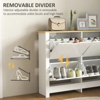 HOMCOM Slim Shoe Cabinet, Narrow Shoe Cupboard with 4 Flip Drawers, Adjustable Shelves for 16 Pairs of Shoes, White(m-6)