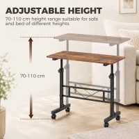 HOMCOM Overbed Table Adjustable Height Sofa Side Table with Wheels 80 x 40 cm Rustic Brown Black(m-4)