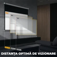 HOMCOM Ecran pentru Proiector 100" Raport 16:9, Montare pe Perete și Tavan pentru Acasă și Birou, Alb(m-7)