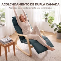 HOMCOM Cadeirão de Baloiço com Apoio para os Pés Ajustável em 5 Posições, Braços em Madeira e Acolchoamento Duplo, Verde Escuro(m-4)