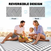 Outsunny Plastic Straw Reversible RV Outdoor Rug with Carry Bag, 182 x 274cm, Grey and Cream(m-7)
