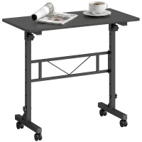 HOMCOM Overbed Table Adjustable Height Sofa Side Table with Wheels 80 x 40 cm Black(m-14)