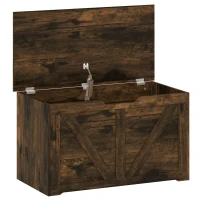 HOMCOM 100L Home Storage Box, with Safety Hinge - Rustic Brown Wood-Effect(m-1)