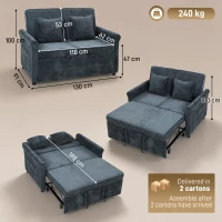 HOMCOM 2 Seater Sofa Bed 3-in-1 Convertible Chenille Pull Out Sleeper Sofa with 5-Position Adjustable Backrest, Dark Blue(m-3)