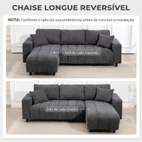 HOMCOM Sofá Chaise Longue Reversível 3 Lugares com 2 Almofadas Estofado em Linho e Estrutura em Aço 242x156x87 cm Cinzento Escuro(m-4)
