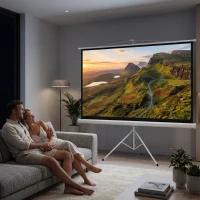 HOMCOM Projectiescherm met statief 186 x 105 cm 213,4 cm 16:9 HD 4K rolscherm(m-8)