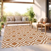 Outsunny Tapete de Exterior Reversível de Plástico Impermeável para para Varanda Pátio Campismo Praia 182x274cm Marrom e Branco(m-9)