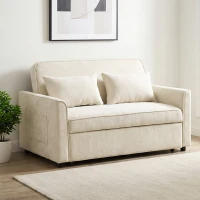 HOMCOM Sofá Cama 2 Plazas 3 en 1 de Chenilla 142 cm con Respaldo Ajustable y 2 Cojines Beige(m-2)