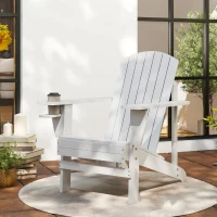 Outsunny Fauteuil de jardin Adirondack grand confort porte-gobelet intégré bois de sapin traité peint blanc(m-2)