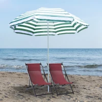 Outsunny Ombrellone da Spiaggia Inclinabile e Rotondo in Metallo e Poliestere, Ø1.8x2 m, Verde e Bianco(m-2)