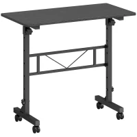 HOMCOM Overbed Table Adjustable Height Sofa Side Table with Wheels 80 x 40 cm Black(m-1)