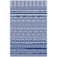 Outsunny Alfombra Reversible 182x274 cm Estilo Moderno para Terraza Balcón Patio Camping Playa Azul Oscuro y Blanco