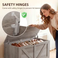 HOMCOM 127L Home Storage Box, with Safety Hinges - Grey Wood-Effect(m-5)